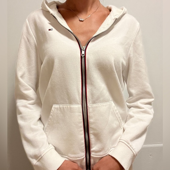 Tommy Hilfiger zip up jacket with a hood. Ivory color size XS - Picture 2 of 3